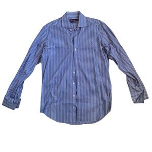 Ralph Lauren Purple Label Blue White Striped French Cuff Button Up Dress Shirt!